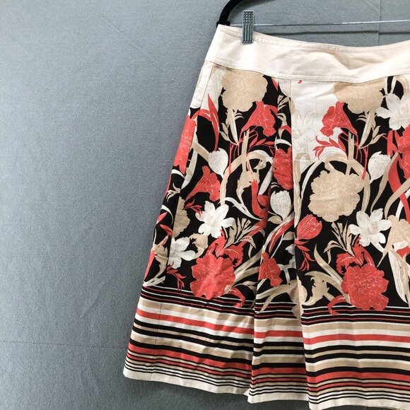 Ann Taylor Floral Skirt 14P A-Line Pleated Coral Beige Cotton Lightweight - Picture 3 of 10